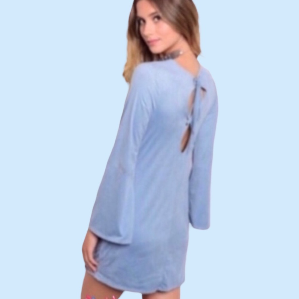 BLUE SOFT SUEDE DETAILED LINED MINI DRESS - Picture 2 of 9